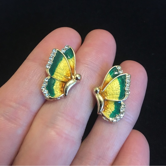 Green and Yellow Butterfly Earrings - Picture 1 of 5
